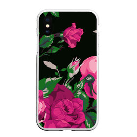Чехол для iPhone XS Max матовый с принтом Розы в Петрозаводске, Силикон | Область печати: задняя сторона чехла, без боковых панелей | Тематика изображения на принте: арт | бутон | бутоны | зеленый | краски | кусты роз | рисунок | роза | розовая роза | розовые розы | розовый | розы