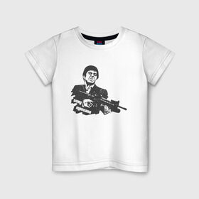 Детская футболка хлопок с принтом Тони Монтана в Петрозаводске, 100% хлопок | круглый вырез горловины, полуприлегающий силуэт, длина до линии бедер | gta | m16 | tony montana | автомат | гангстер | крестный отец | лицо со шрамом | м16 | мафия | тони монтана