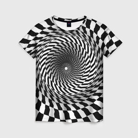 Женская футболка 3D с принтом иллюзия в Петрозаводске, 100% полиэфир ( синтетическое хлопкоподобное полотно) | прямой крой, круглый вырез горловины, длина до линии бедер | воронка | иллюзия | студентам | тоннель | шахматы