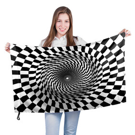 Флаг 3D с принтом иллюзия в Петрозаводске, 100% полиэстер | плотность ткани — 95 г/м2, размер — 67 х 109 см. Принт наносится с одной стороны | воронка | иллюзия | студентам | тоннель | шахматы