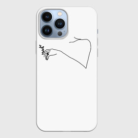 Чехол для iPhone 13 Pro Max с принтом минимализм рука и цветок в Петрозаводске,  |  | Тематика изображения на принте: ключица | минимализм | минимализм чб | одной линией | рука | рука с цветком | цветок | черная линия