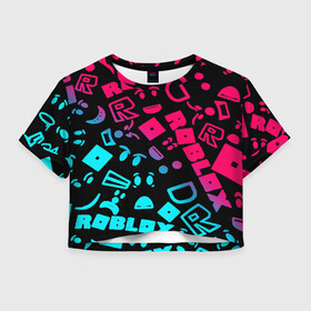 Женская футболка Crop-top 3D с принтом Roblox в Петрозаводске, 100% полиэстер | круглая горловина, длина футболки до линии талии, рукава с отворотами | game | roblox | блок | игра | игрушка | лего | персонажи | персонажи из кубиков | роблокс | робот