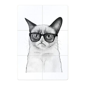 Магнитный плакат 2Х3 с принтом Кот хипстер в Петрозаводске, Полимерный материал с магнитным слоем | 6 деталей размером 9*9 см | grumpy cat | арт | кот | кошка | очки | рисунок | хипстер | черный | чёрный белый