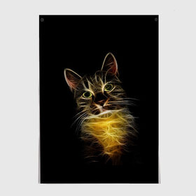 Постер с принтом Дымчато-световой кот в Петрозаводске, 100% бумага
 | бумага, плотность 150 мг. Матовая, но за счет высокого коэффициента гладкости имеет небольшой блеск и дает на свету блики, но в отличии от глянцевой бумаги не покрыта лаком | арт | дым | желтый | кот | кошка | кривые | рисунок | свет | серый | тёмный | чёрный | яркие линии