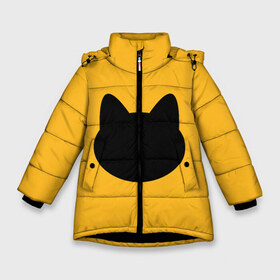 Зимняя куртка для девочек 3D с принтом Мордочка коти в Петрозаводске, ткань верха — 100% полиэстер; подклад — 100% полиэстер, утеплитель — 100% полиэстер. | длина ниже бедра, удлиненная спинка, воротник стойка и отстегивающийся капюшон. Есть боковые карманы с листочкой на кнопках, утяжки по низу изделия и внутренний карман на молнии. 

Предусмотрены светоотражающий принт на спинке, радужный светоотражающий элемент на пуллере молнии и на резинке для утяжки. | арт | вектор | кот | котёнок | кошка | оранжевый | рисунок | силуэт | тёмный | чёрный