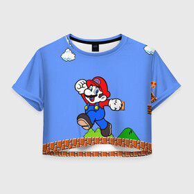 Женская футболка Crop-top 3D с принтом mario в Петрозаводске, 100% полиэстер | круглая горловина, длина футболки до линии талии, рукава с отворотами | all bosses | battles | boss | bosses | bowser | ending | fights | final | finale | lets play | luigi | mario | nintendo | ost | peach | playthrough | soundtrack | speedrun | super mario | super mario odyssey | switch | theme | wii