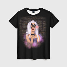 Женская футболка 3D с принтом Женщина в Петрозаводске, 100% полиэфир ( синтетическое хлопкоподобное полотно) | прямой крой, круглый вырез горловины, длина до линии бедер | cat | крутая девушка | независимая | поцелуй | свободная