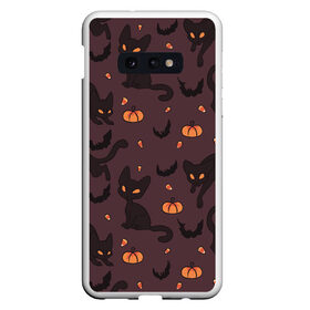 Чехол для Samsung S10E с принтом Хэллоуиновский кот в Петрозаводске, Силикон | Область печати: задняя сторона чехла, без боковых панелей | арт | конфеты | кот | котёнок | кошка | оранжевый | рисунок | тёмный | тыква | тыквы | фиолетовый | хеллоуин | хэллоуин | чёрный