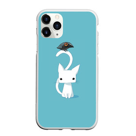 Чехол для iPhone 11 Pro матовый с принтом Белый котик и воробушек в Петрозаводске, Силикон |  | арт | белая кошка | белый кот | белый котёнок | воробей | воробушек | воронёнок | кот | котёнок | кошка | рисунок | чёрный птенец