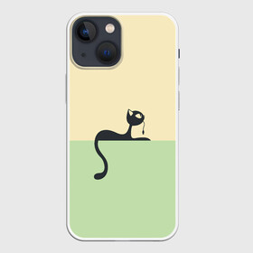 Чехол для iPhone 13 mini с принтом Чёрный кот на ярком фоне в Петрозаводске,  |  | арт | вектор | горизонтальный рисунок | горизонтальный узор | жёлтый | зеленый | кот | котёнок | кошка | рисунок | чёрная кошка | чёрный | чёрный кот | чёрный котёнок