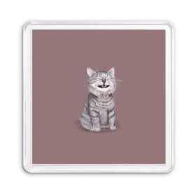 Магнит 55*55 с принтом Котёнок ыыы в Петрозаводске, Пластик | Размер: 65*65 мм; Размер печати: 55*55 мм | Тематика изображения на принте: арт | кот | котёнок | кошка | мем | мемный кот | мемный котенок | мэм | мэмный котёнок | рисунок | серый | серый кот | тёмный | фиолетовый