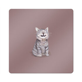 Магнит виниловый Квадрат с принтом Котёнок ыыы в Петрозаводске, полимерный материал с магнитным слоем | размер 9*9 см, закругленные углы | арт | кот | котёнок | кошка | мем | мемный кот | мемный котенок | мэм | мэмный котёнок | рисунок | серый | серый кот | тёмный | фиолетовый