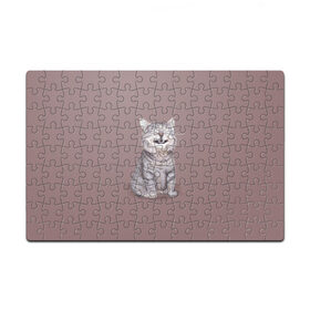 Пазл магнитный 126 элементов с принтом Котёнок ыыы в Петрозаводске, полимерный материал с магнитным слоем | 126 деталей, размер изделия —  180*270 мм | Тематика изображения на принте: арт | кот | котёнок | кошка | мем | мемный кот | мемный котенок | мэм | мэмный котёнок | рисунок | серый | серый кот | тёмный | фиолетовый