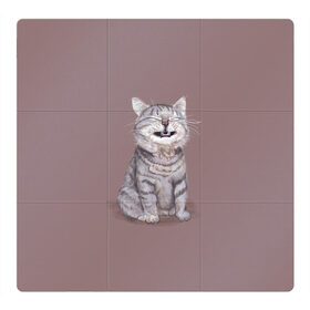 Магнитный плакат 3Х3 с принтом Котёнок ыыы в Петрозаводске, Полимерный материал с магнитным слоем | 9 деталей размером 9*9 см | Тематика изображения на принте: арт | кот | котёнок | кошка | мем | мемный кот | мемный котенок | мэм | мэмный котёнок | рисунок | серый | серый кот | тёмный | фиолетовый