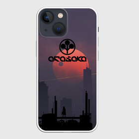 Чехол для iPhone 13 mini с принтом Cyberpunk 2077   (Arasaka) в Петрозаводске,  |  | arasaka | cyberpunk 2077 | cyberpunk 2077 (arasaka) | город | игра | луна | минимализм | рисунок