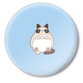 Значок с принтом Тоторный кот в Петрозаводске,  металл | круглая форма, металлическая застежка в виде булавки | grumpy cat | белый | кот тоторо | кот. недовольный кот | крем | мило | милота | мимишка | тоторо