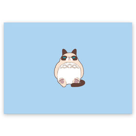 Поздравительная открытка с принтом Тоторный кот в Петрозаводске, 100% бумага | плотность бумаги 280 г/м2, матовая, на обратной стороне линовка и место для марки
 | grumpy cat | белый | кот тоторо | кот. недовольный кот | крем | мило | милота | мимишка | тоторо