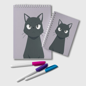 Блокнот с принтом Чёрный кот в Петрозаводске, 100% бумага | 48 листов, плотность листов — 60 г/м2, плотность картонной обложки — 250 г/м2. Листы скреплены удобной пружинной спиралью. Цвет линий — светло-серый
 | аниме | аниме кот | арт | кёрный котёнок | кот | котёнок | кошка | рисунок | чёрная кошка | черный кот | черный котенок
