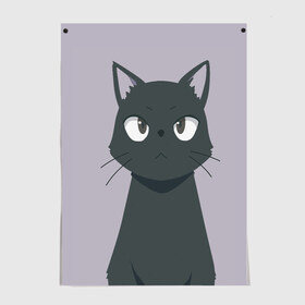 Постер с принтом Чёрный кот в Петрозаводске, 100% бумага
 | бумага, плотность 150 мг. Матовая, но за счет высокого коэффициента гладкости имеет небольшой блеск и дает на свету блики, но в отличии от глянцевой бумаги не покрыта лаком | Тематика изображения на принте: аниме | аниме кот | арт | кёрный котёнок | кот | котёнок | кошка | рисунок | чёрная кошка | черный кот | черный котенок
