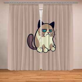 Фотошторы с принтом Великий Grumpy Cat в Петрозаводске, Блэкаут (светозащита 90%) / Габардин (светозащита 40% | 2 полотна шириной по 145 см; Высота 200-300 см; Крепление: шторная лента (на крючки); | grumpy cat | арт | кот | кот grumpy cat | котёнок | кошка | недовольный кот | рисунок