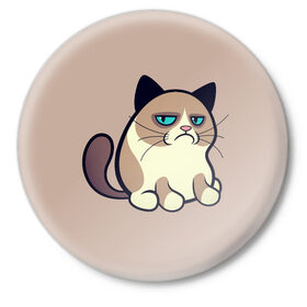 Значок с принтом Великий Grumpy Cat в Петрозаводске,  металл | круглая форма, металлическая застежка в виде булавки | grumpy cat | арт | кот | кот grumpy cat | котёнок | кошка | недовольный кот | рисунок