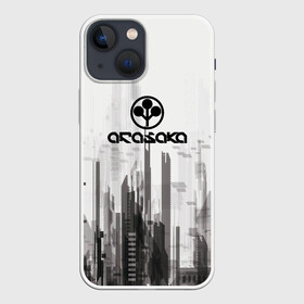 Чехол для iPhone 13 mini с принтом Cyberpunk 2077 (Arasaka) в Петрозаводске,  |  | arasaka | cyberpunk 2077 | cyberpunk 2077 (arasaka) | город | игра | минимализм