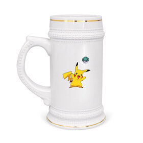 Кружка пивная с принтом Pokemon pikachu 1 в Петрозаводске,  керамика (Материал выдерживает высокую температуру, стоит избегать резкого перепада температур) |  объем 630 мл | pokeball | pokemon | игры | покемоны