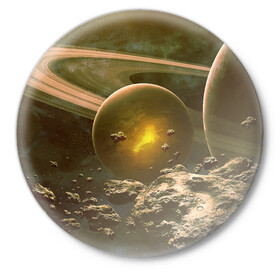 Значок с принтом Saturn в Петрозаводске,  металл | круглая форма, металлическая застежка в виде булавки | cosmos | meteorite | saturn | space | космос | метеорит | пространство | сатурн