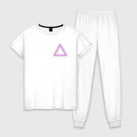 Женская пижама хлопок с принтом Неоновый треугольник в Петрозаводске, 100% хлопок | брюки и футболка прямого кроя, без карманов, на брюках мягкая резинка на поясе и по низу штанин | neon | triangel | неон | неоновый треугольник | треугольник
