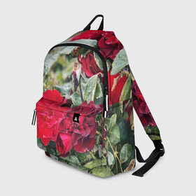 Рюкзак 3D с принтом Red Roses в Петрозаводске, 100% полиэстер | лямки с регулируемой длиной, сверху петелька, чтобы рюкзак можно было повесить на вешалку. Основное отделение закрывается на молнию, как и внешний карман. Внутри два дополнительных кармана, один из которых закрывается на молнию. По бокам два дополнительных кармашка | bush | floral | flower | garden | green | nature | red roses | бутоны | красная роза | куст | листья | природа | роза | сад | цветение | цветок | цветы