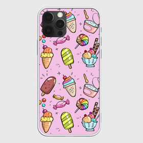 Чехол для iPhone 12 Pro Max с принтом Сладкоежка в Петрозаводске, Силикон |  | вафельный стаканчик | дарже | десерты | закуски | конфеты | леденец | мороженное | пломбир | сладкое | сладкоежка | снеки | шоколадки