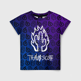 Детская футболка 3D с принтом TRAVIS SCOTT в Петрозаводске, 100% гипоаллергенный полиэфир | прямой крой, круглый вырез горловины, длина до линии бедер, чуть спущенное плечо, ткань немного тянется | scott | travis | travis scott | арт | градиент | значки | значлк | исполнитель | кактус | лого | логотип | музыка | музыкант | огонь | певец | певец трэвис скотт | песни | пламя | пясня | рэп | рэпер | скотт | трэвис