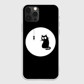 Чехол для iPhone 12 Pro Max с принтом Ночная охота в Петрозаводске, Силикон |  | Тематика изображения на принте: арт | кот | котёнок | кошка | луна | ночь | рисунок | рыба | рыбалка | черная кошка | черный кот | чёрный котёнок