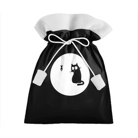 Подарочный 3D мешок с принтом Ночная охота в Петрозаводске, 100% полиэстер | Размер: 29*39 см | арт | кот | котёнок | кошка | луна | ночь | рисунок | рыба | рыбалка | черная кошка | черный кот | чёрный котёнок
