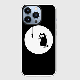 Чехол для iPhone 13 Pro с принтом Ночная охота в Петрозаводске,  |  | арт | кот | котёнок | кошка | луна | ночь | рисунок | рыба | рыбалка | черная кошка | черный кот | чёрный котёнок