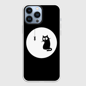 Чехол для iPhone 13 Pro Max с принтом Ночная охота в Петрозаводске,  |  | арт | кот | котёнок | кошка | луна | ночь | рисунок | рыба | рыбалка | черная кошка | черный кот | чёрный котёнок