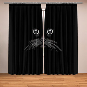Фотошторы с принтом Кошачья моська в Петрозаводске, Блэкаут (светозащита 90%) / Габардин (светозащита 40% | 2 полотна шириной по 145 см; Высота 200-300 см; Крепление: шторная лента (на крючки); | арт | вектор | кот | котёнок | кошка | рисунок | черная кошка | чёрный | черный кот | черный котенок