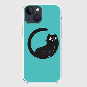 Чехол для iPhone 13 mini с принтом Чёрный котя в Петрозаводске,  |  | арт | бирюзовый | вектор | зеленый | кот | котёнок | кошка | рисунок | чёрная кошка | чёрный | чёрный кот | чёрный котёнок