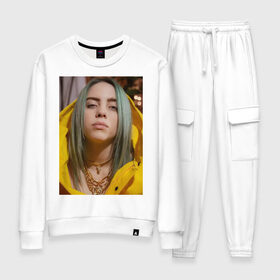 Женский костюм хлопок с принтом Билли Айлиш / Billie Eilish в Петрозаводске, 100% хлопок | на свитшоте круглая горловина, мягкая резинка по низу. Брюки заужены к низу, на них два вида карманов: два 