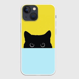 Чехол для iPhone 13 mini с принтом Кот в засаде в Петрозаводске,  |  | в засаде | выжидает | кот на охоте | кошка на охоте | охота | чёрная кошка | чёрный кот