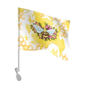 Флаг для автомобиля с принтом Пчела в Петрозаводске, 100% полиэстер | Размер: 30*21 см | крылья | мёд | оса | пчела | пчёлы | соты | цветы