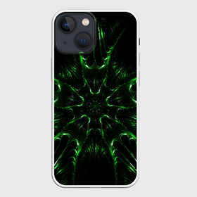 Чехол для iPhone 13 mini с принтом Зелёное Очарование в Петрозаводске,  |  | abstraction | flower | green | green flower | абстракция | зелёный | зелёный цветок | узоры | цветок