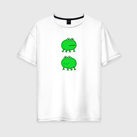 Женская футболка хлопок Oversize с принтом Жаба в Петрозаводске, 100% хлопок | свободный крой, круглый ворот, спущенный рукав, длина до линии бедер
 | жаба | лягушка | лягушонок | мем | свинка пеппа | тик ток