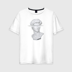 Женская футболка хлопок Oversize с принтом Vaporwave в Петрозаводске, 100% хлопок | свободный крой, круглый ворот, спущенный рукав, длина до линии бедер
 | vaporwave | вапорвейф | голова | голова статуи | музыка | статуя | тренд