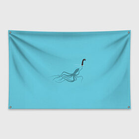 Флаг-баннер с принтом Тайна Лох-несского чудовища в Петрозаводске, 100% полиэстер | размер 67 х 109 см, плотность ткани — 95 г/м2; по краям флага есть четыре люверса для крепления | арт | море | осьминог | рисунок | синий | шутка