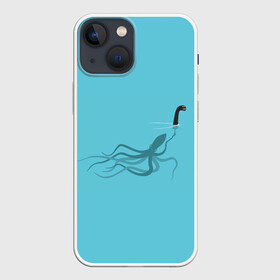 Чехол для iPhone 13 mini с принтом Тайна Лох несского чудовища в Петрозаводске,  |  | Тематика изображения на принте: арт | море | осьминог | рисунок | синий | шутка