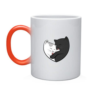 Кружка хамелеон с принтом Влюблённые котики в Петрозаводске, керамика | меняет цвет при нагревании, емкость 330 мл | арт | белая кошка | белый кот | влюблённые | кот | кот и кошка | кошка | любовь | пара | рисунок | чёрная кошка | чёрный кот