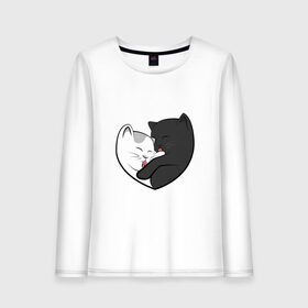 Женский лонгслив хлопок с принтом Влюблённые котики в Петрозаводске, 100% хлопок |  | арт | белая кошка | белый кот | влюблённые | кот | кот и кошка | кошка | любовь | пара | рисунок | чёрная кошка | чёрный кот
