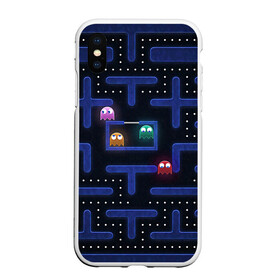 Чехол для iPhone XS Max матовый с принтом Pacman в Петрозаводске, Силикон | Область печати: задняя сторона чехла, без боковых панелей | Тематика изображения на принте: pac man | pacman | аркады | пакмэн