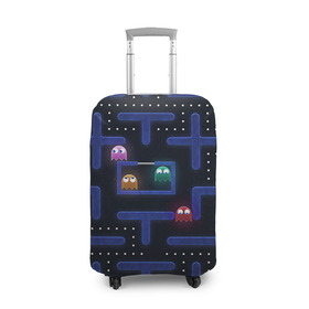 Чехол для чемодана 3D с принтом Pacman в Петрозаводске, 86% полиэфир, 14% спандекс | двустороннее нанесение принта, прорези для ручек и колес | pac man | pacman | аркады | пакмэн